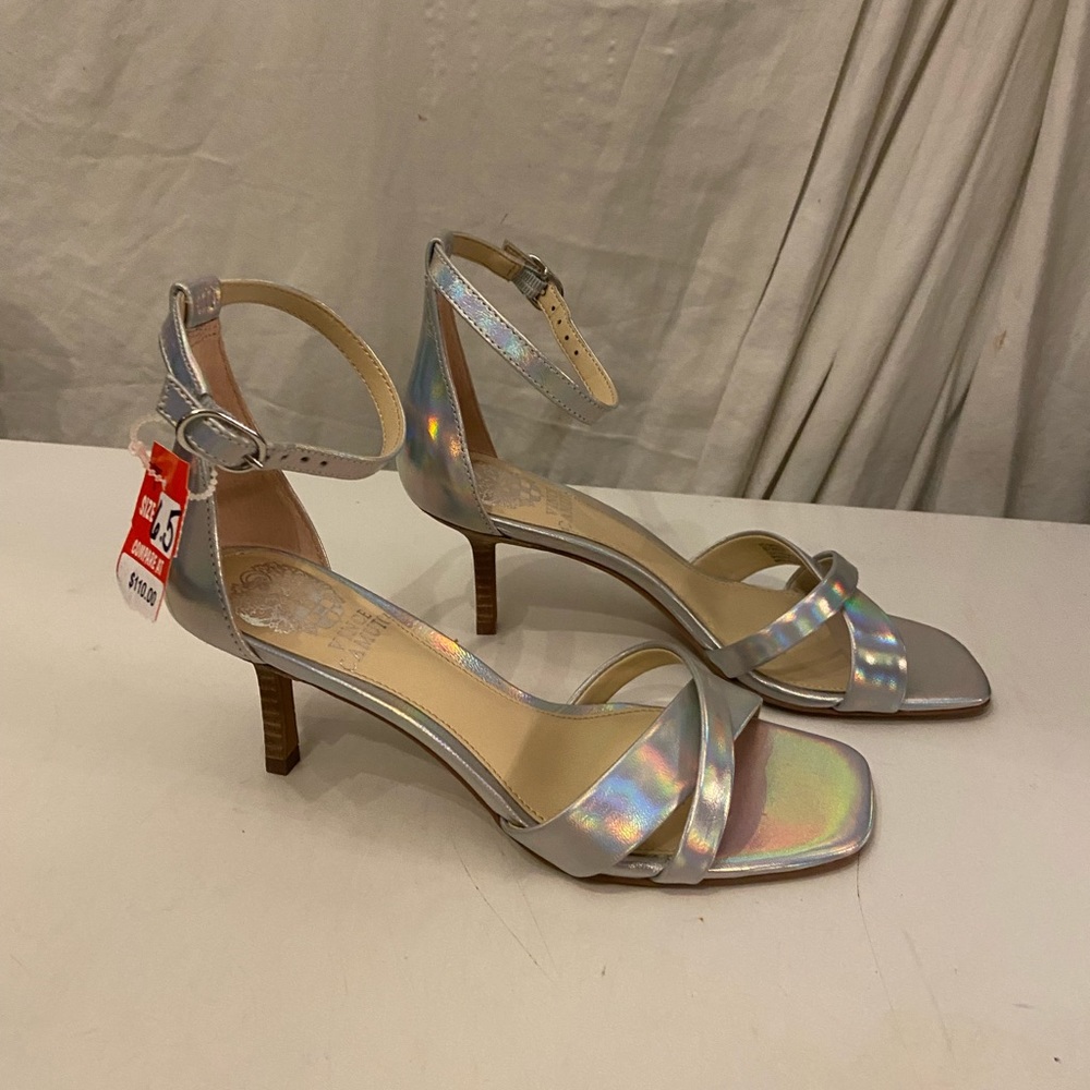 Vince.Camuto silver shimmer sandals ankle straps  size 6.5 NWT